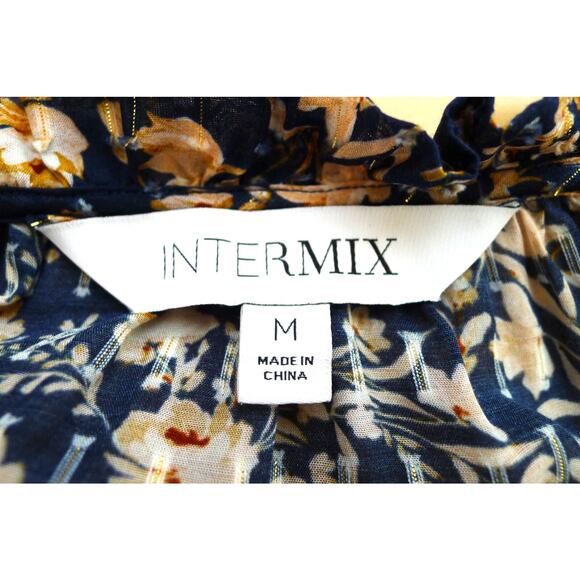 INTERMIX Marika Lurex Floral Print Ruffle Sleeve Silk Blend Blouse Top M $395 - Picture 3 of 11